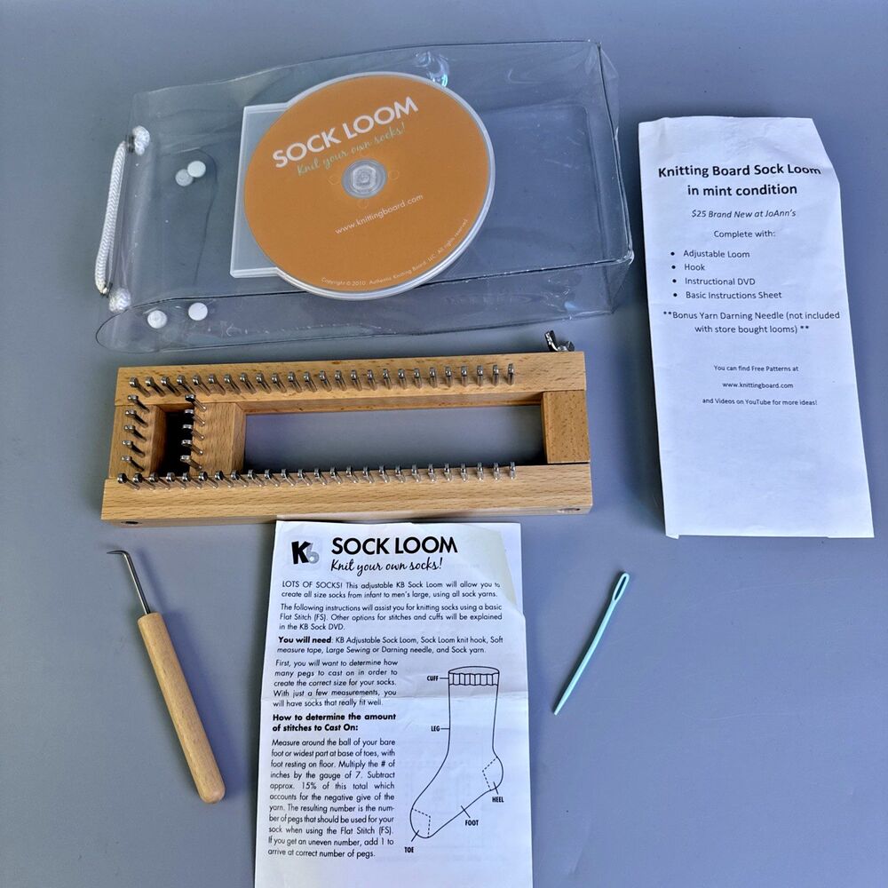 KB Sock Loom Knitting Board Knit Hook & How-To DVD